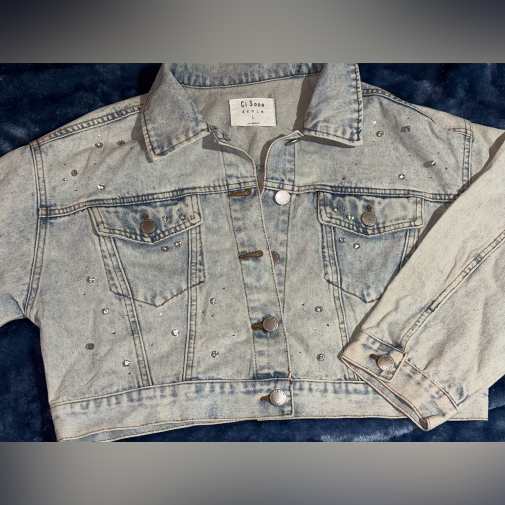 Ci Sono Light Blue Jean Jacket with Silver Accents